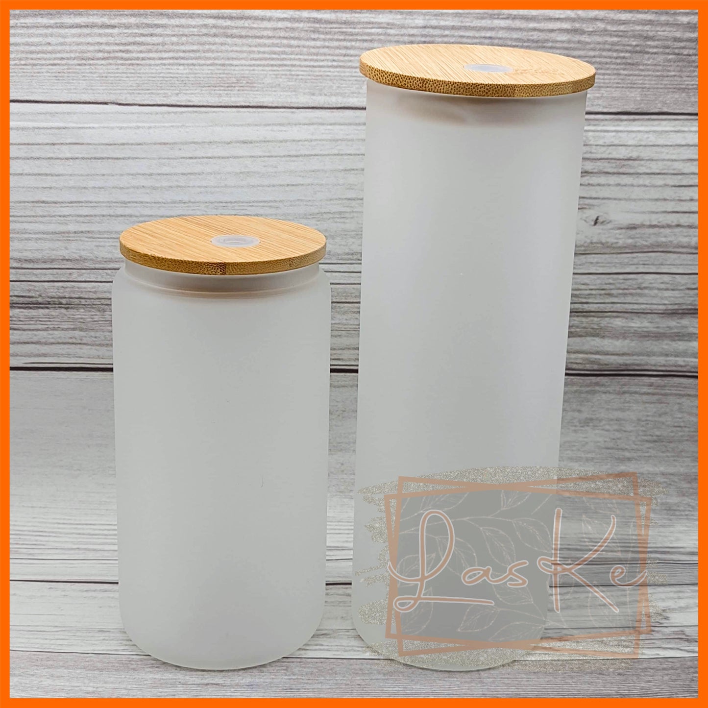 16oz. Frosted Glass Can w/ Bamboo Lid - Plastic Straw